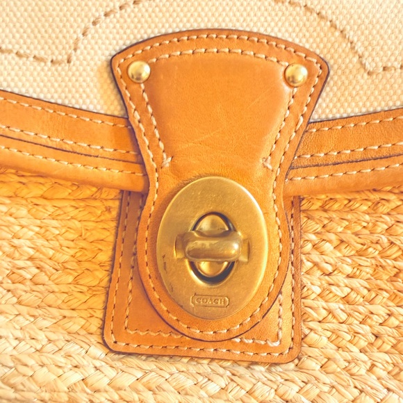 Coach Legacy Straw Summertime Clutch Wristlet Bag Natural Leather - Picture 6 of 6